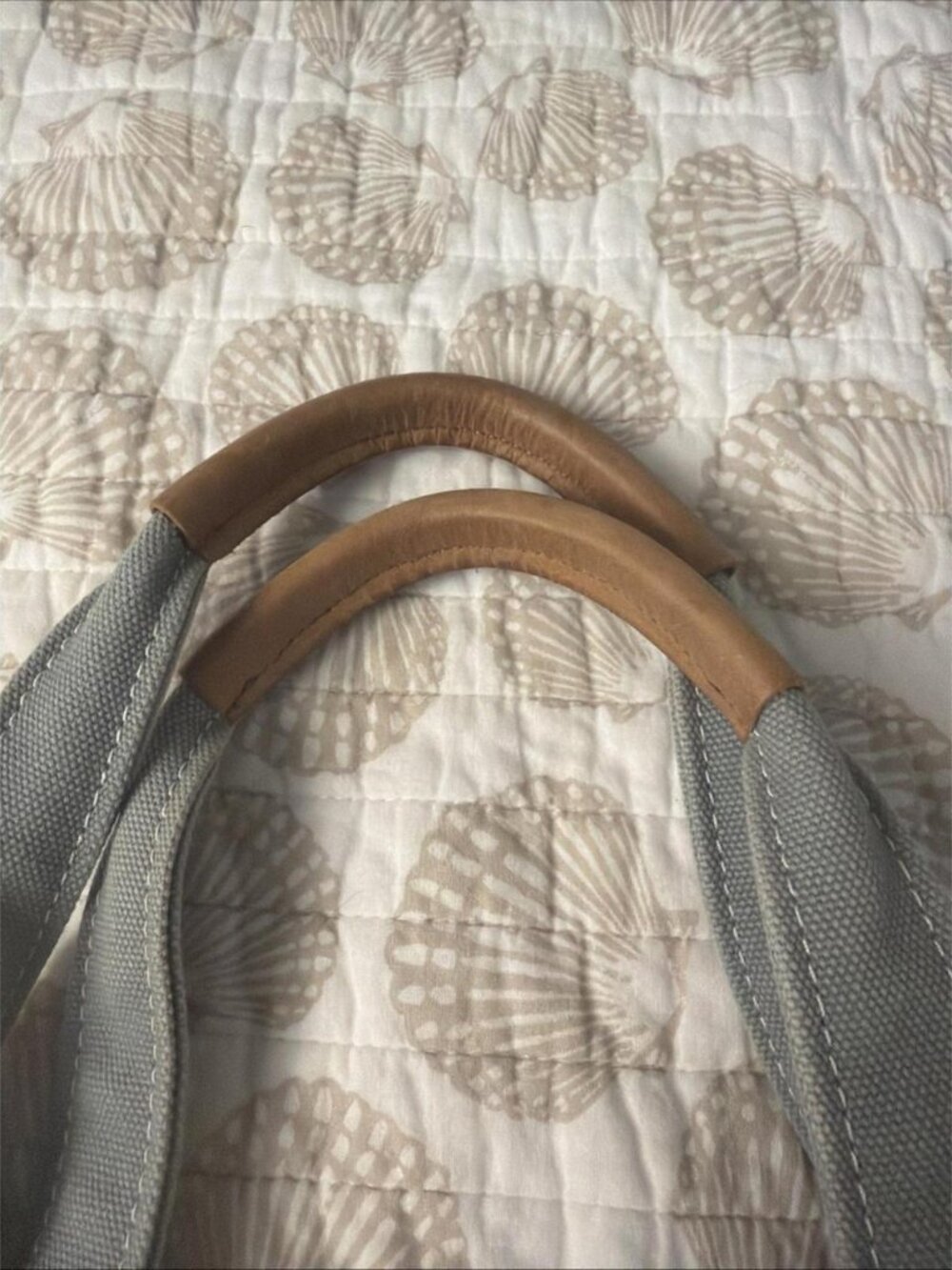 L.L. Bean Canvas Tote Bag with Leather Strap and Buckle - greyish green - Picture 2 of 10